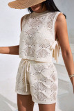Knitted Hoodie Shorts Beach Vacation Two-Piece Set