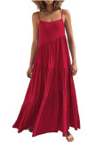 Solid Color Pleated Beach Strap Sleeveless Dress
