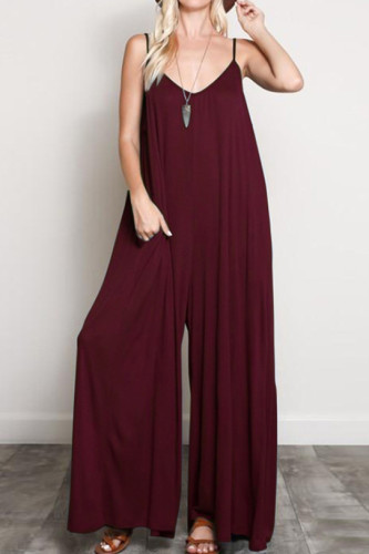 Large Size V-Neck Sleeveless Backless Wide Leg Jumpsuit
