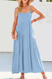 Solid Color Pleated Beach Strap Sleeveless Dress