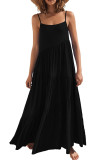 Solid Color Pleated Beach Strap Sleeveless Dress