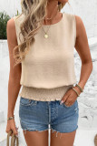 Solid Color Round Neck Cinched Waist Sleeveless Vest