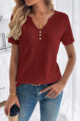 V-Neck Pit Stripe Brushed Short Sleeved T-Shirt