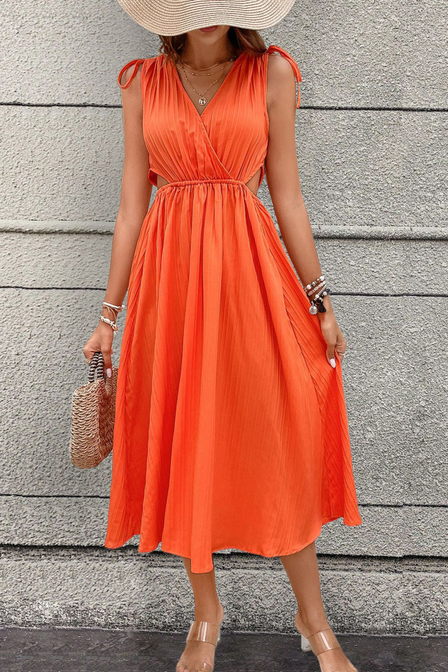 Summer Sleeveless V-Neck High Waisted Dress