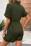 Suit Collar Solid Color Short Sleeved Jumpsuit