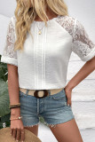 White Lace Round Neck Short Sleeved Shirt