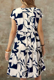Fashionable Printed Short Sleeved Round Neck Dress
