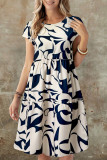 Fashionable Printed Short Sleeved Round Neck Dress