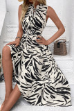 V-Neck Cinched Waist Sleeveless Zebra Print Dress