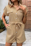Solid Color Short Sleeved Shirt Collar Workwear Jumpsuit