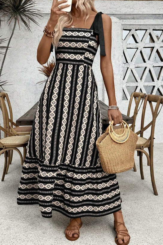 Summer Striped Print Camisole Sleeveless Dress