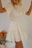 Hollow Lace Short Sleeved Mini Dress