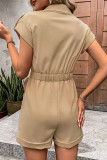 Solid Color Short Sleeved Shirt Collar Workwear Jumpsuit