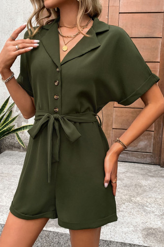 Suit Collar Solid Color Short Sleeved Jumpsuit