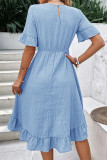 Large Size Round Neck Ruffled Short Sleeved Dress