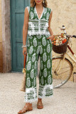 Bohemian Printed Vest Wide Leg Pants Two-Piece Set