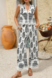 Bohemian Printed Vest Wide Leg Pants Two-Piece Set
