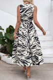 V-Neck Cinched Waist Sleeveless Zebra Print Dress
