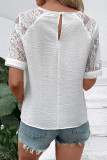 White Lace Round Neck Short Sleeved Shirt