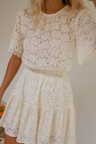 Hollow Lace Short Sleeved Mini Dress