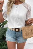 White Lace Round Neck Short Sleeved Shirt