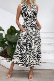 V-Neck Cinched Waist Sleeveless Zebra Print Dress