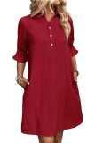 Solid Color Lapel Short Sleeved Shirt Dress
