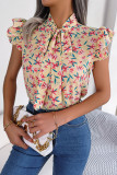Butterfly Knot Ruffled Short Sleeved Chiffon Shirt