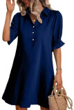 Solid Color Lapel Short Sleeved Shirt Dress