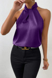 Solid Color Satin Halter Sleeveless Vest