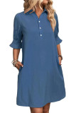 Solid Color Lapel Short Sleeved Shirt Dress