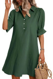 Solid Color Lapel Short Sleeved Shirt Dress