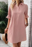 Solid Color Lapel Short Sleeved Shirt Dress