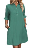 Solid Color Lapel Short Sleeved Shirt Dress