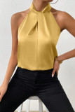 Solid Color Satin Halter Sleeveless Vest