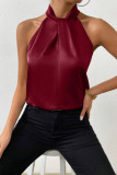 Solid Color Satin Halter Sleeveless Vest