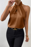 Solid Color Satin Halter Sleeveless Vest