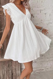 Lace Hollow V-Neck Ruffle Short Sleeved Dress