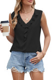 Sleeveless V-Neck Pleated Ruffled Chiffon Shirt