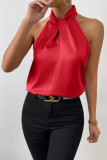 Solid Color Satin Halter Sleeveless Vest