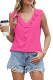 Sleeveless V-Neck Pleated Ruffled Chiffon Shirt