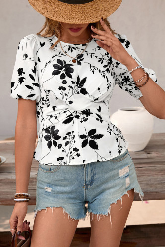 Fashion Retro Bubble Short Sleeve Printed Shirt