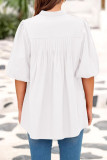 V-Neck Lantern Short Sleeve Loose Button Shirt