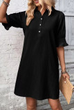 Solid Color Lapel Short Sleeved Shirt Dress