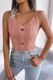 V-Neck Button Sleeveless Knitted Vest