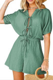 V-Neck Short Sleeved Casual Shorts Jumpsuit