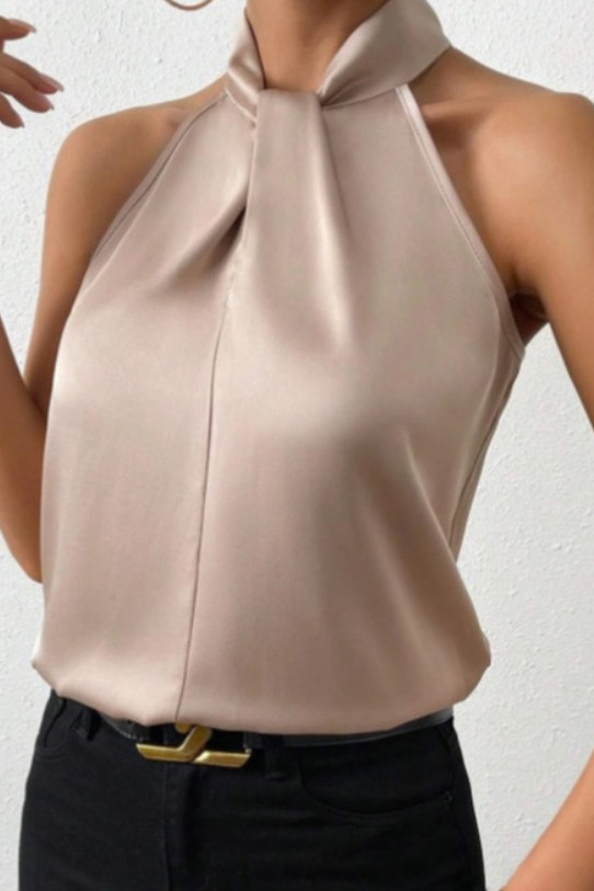 Solid Color Satin Halter Sleeveless Vest