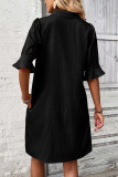 Solid Color Lapel Short Sleeved Shirt Dress