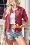 Short Sleeved Button Round Neck Sweater Cardigan