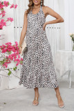 Leopard Print V-Neck Backless Sleeveless Dress